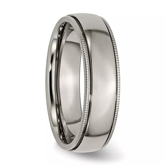 Chisel Titanium Grooved and Beaded Edge 6mm Polished Band, Finger Size 9.5 - Picture 1 of 8